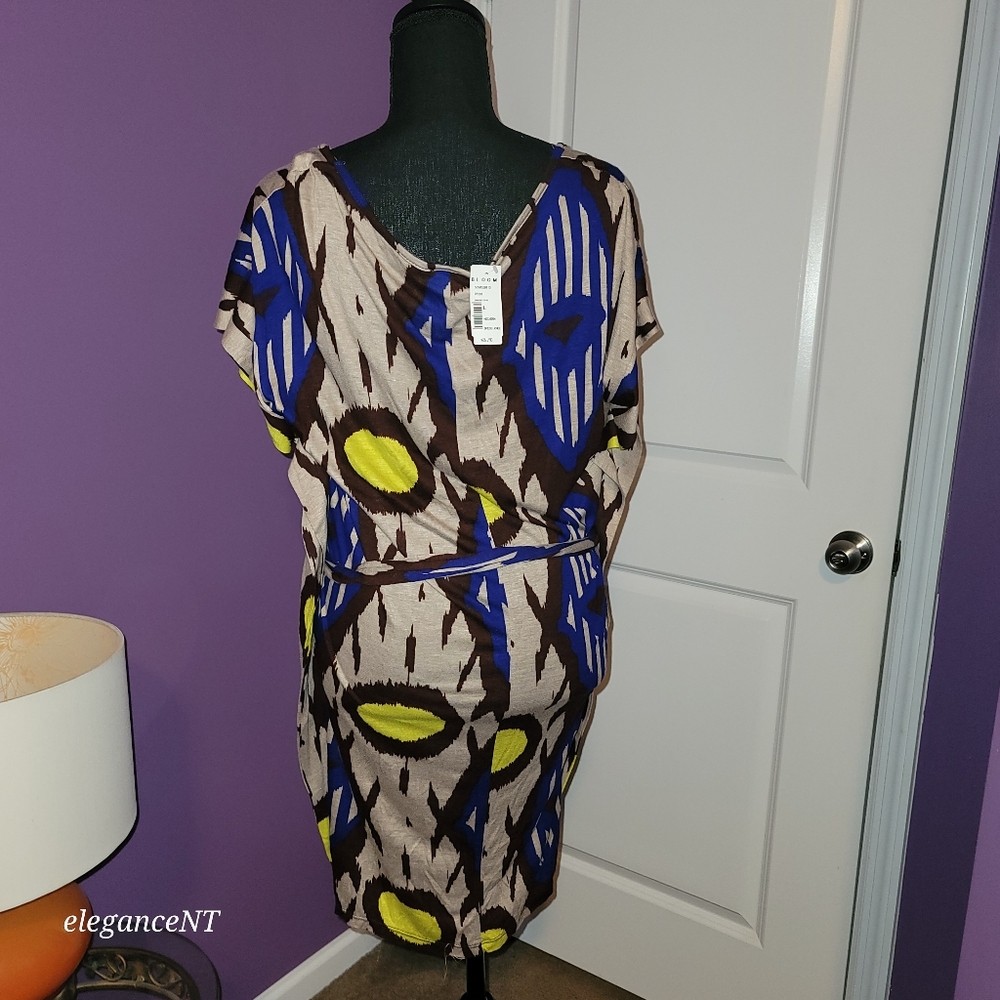Le' Croix Vibrant Patterned Dress with  Fabric Belt Sz; L NWT - Picture 6 of 12